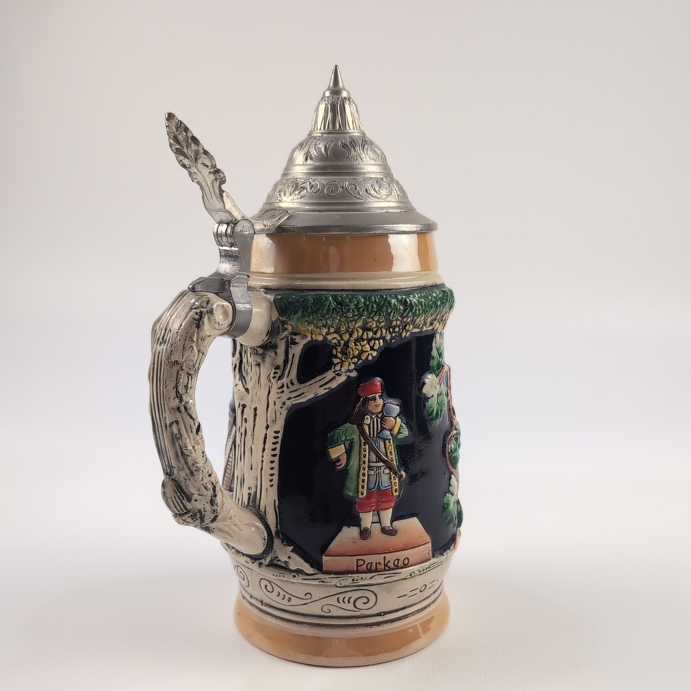 Vintage German Beer Stein Gruss aus Heidelberg Castle Perkeo Pewter Lid Ceramic